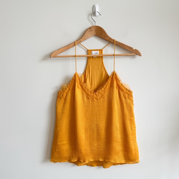 CAMI NYC • The Racer Crinkle Lace Trimsilk Tank Top In Honey - Picture 2 of 12